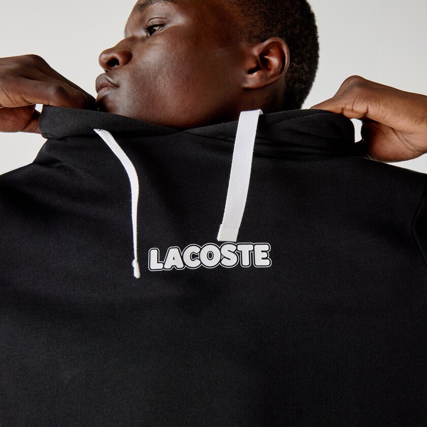 Men's Lacoste Black Sweatshirts SPORT Crocodile Print Hooded Cotton BR0-25102D1