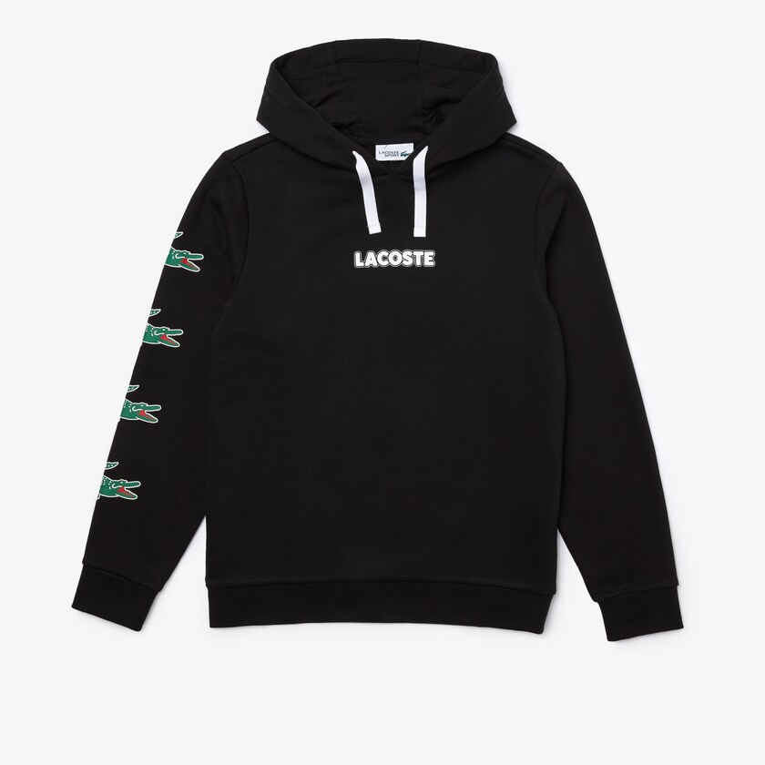 Men's Lacoste Black Sweatshirts SPORT Crocodile Print Hooded Cotton BR0-25102D1
