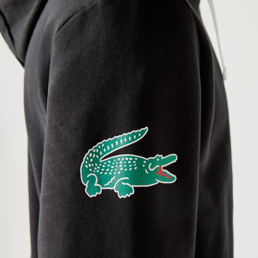 Men's Lacoste Black Sweatshirts SPORT Crocodile Print Hooded Cotton BR0-25102D1