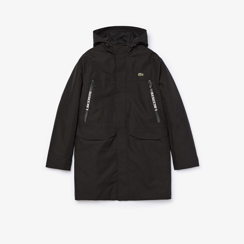 Men's Lacoste Black Parka Jackets SPORT Hooded Quilted VU7-09910B5