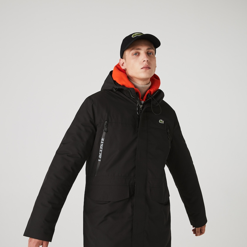 Men's Lacoste Black Parka Jackets SPORT Hooded Quilted VU7-09910B5