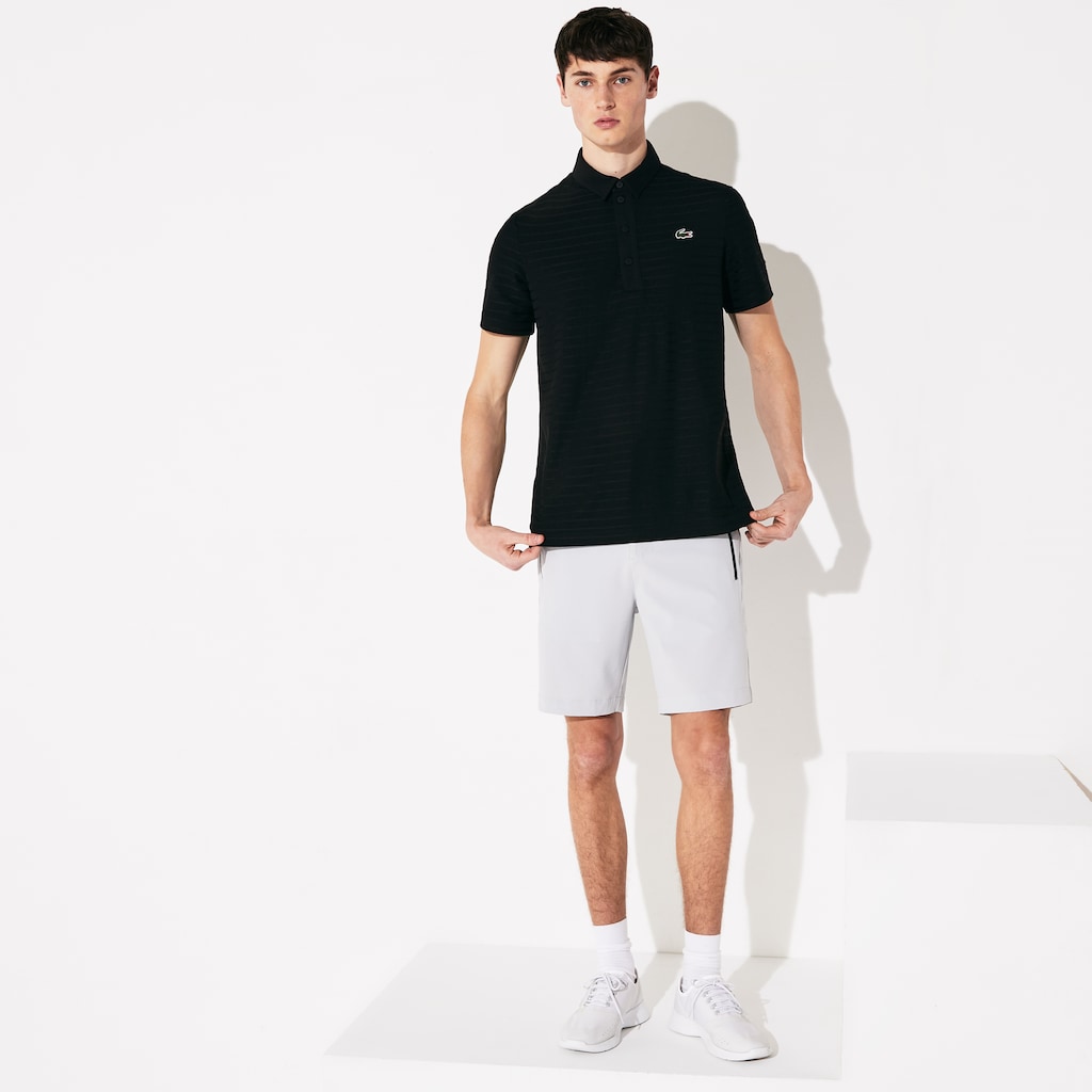 Men's Lacoste Black Polo Shirts SPORT Textured Breathable Golf NC2-16401T8