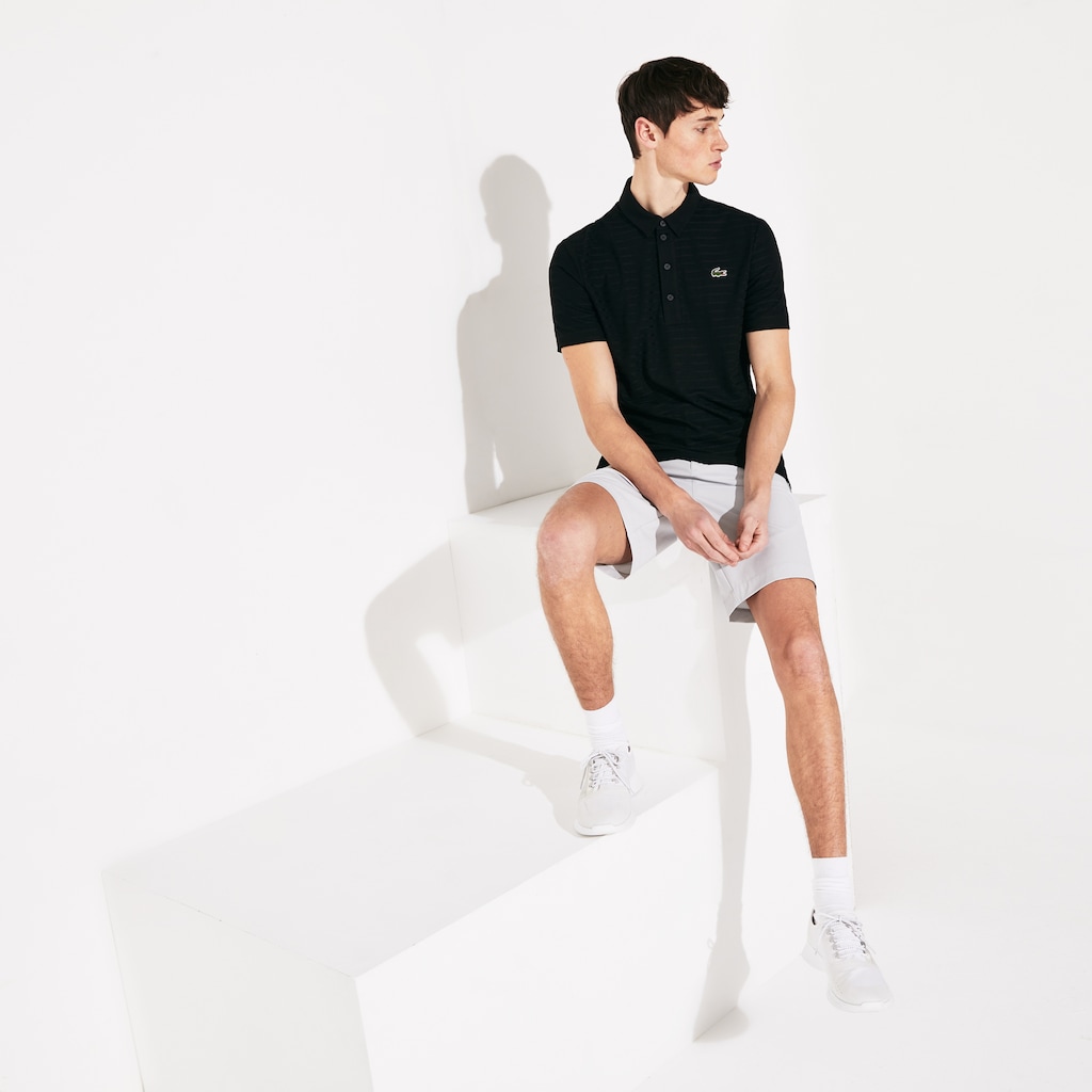 Men's Lacoste Black Polo Shirts SPORT Textured Breathable Golf NC2-16401T8