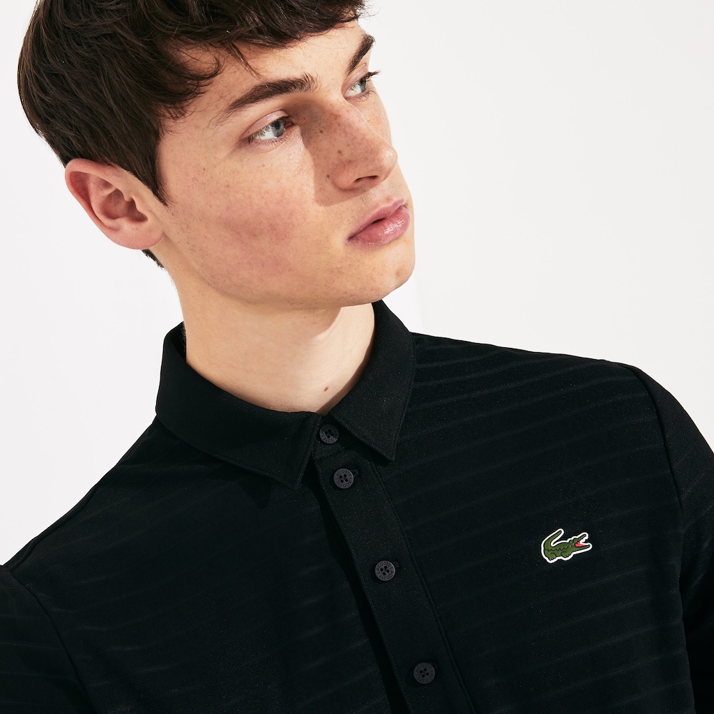 Men's Lacoste Black Polo Shirts SPORT Textured Breathable Golf NC2-16401T8