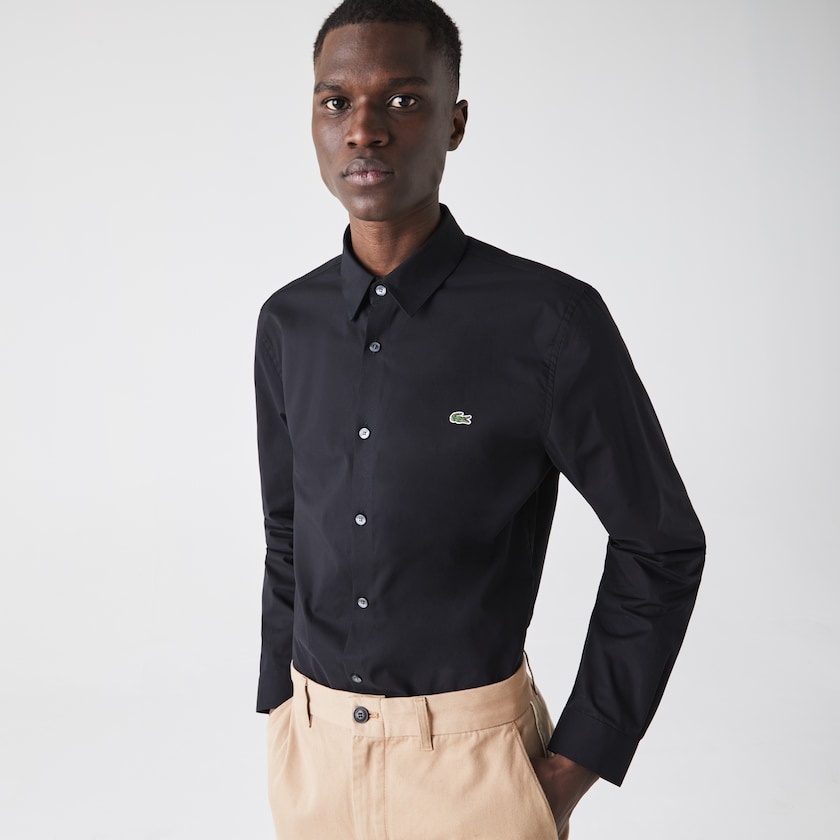 Men's Lacoste Black Shirts Slim Fit Stretch Cotton Poplin TR6-43884A1