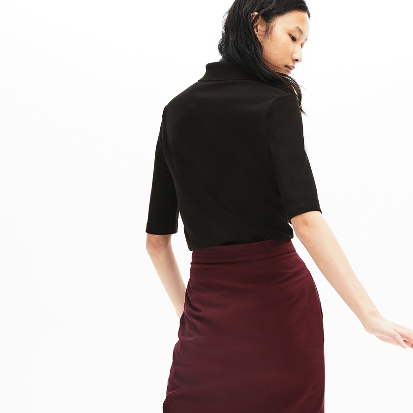 Women's Lacoste Black Polo Shirts Slim Fit Stretch Mini Piqué MU0-72157L3