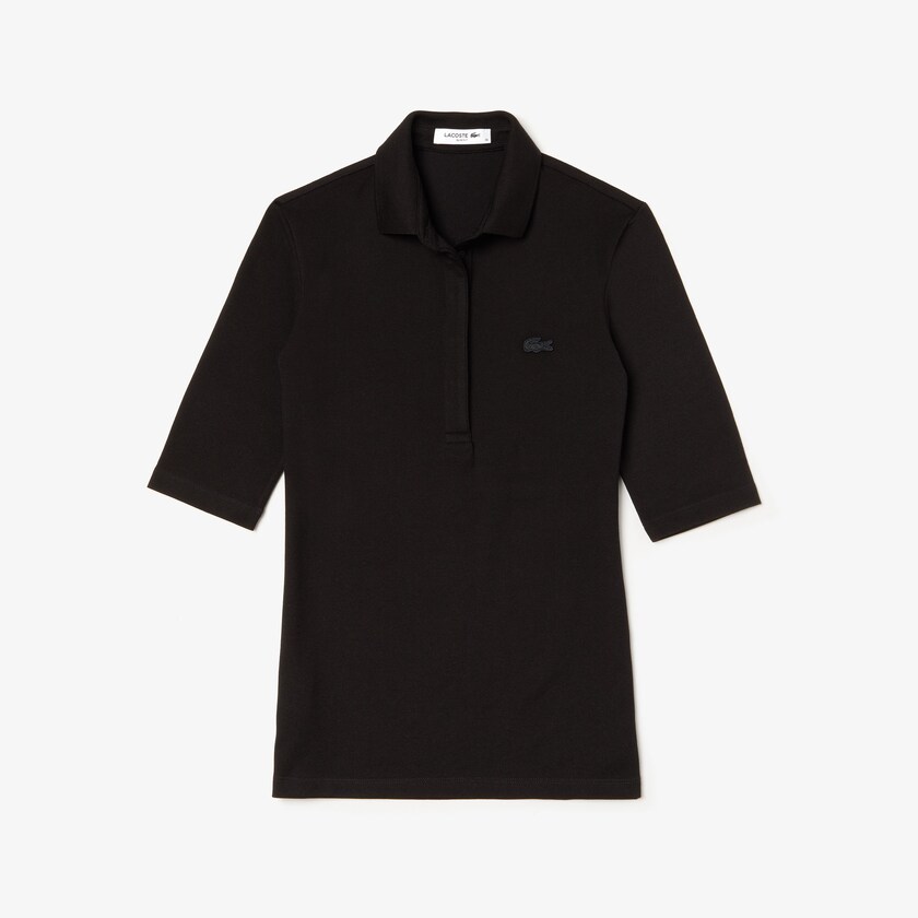Women's Lacoste Black Polo Shirts Slim Fit Stretch Mini Piqué MU0-72157L3