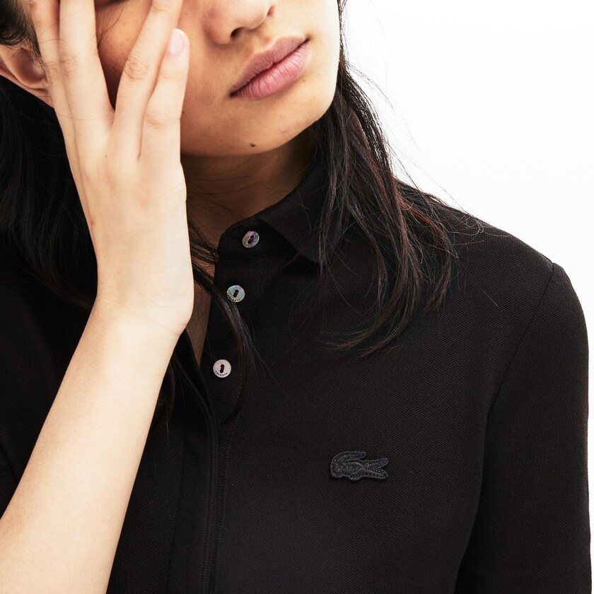 Women's Lacoste Black Polo Shirts Slim Fit Stretch Mini Piqué MU0-72157L3