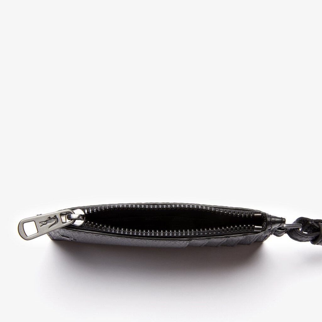 Men's Lacoste Black Accessories Soft Mate Full-Grain Leather Zippered Badge Holder RR5-74627W9