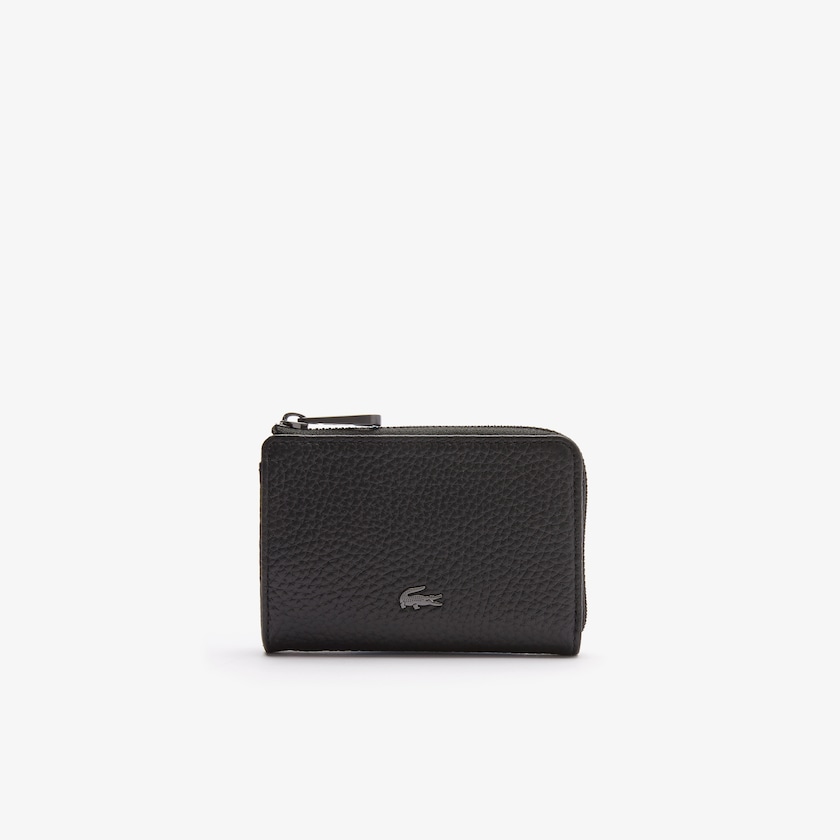 Men's Lacoste Black Accessories Soft Mate Matte Full-Grain Leather Zippered Card Holder IZ3-66536L2