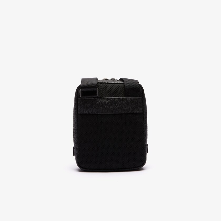 Men's Lacoste Black Bags Soft Mate Matte Full-Grain Leather Small Flat Crossbody Bag HU4-71447I6