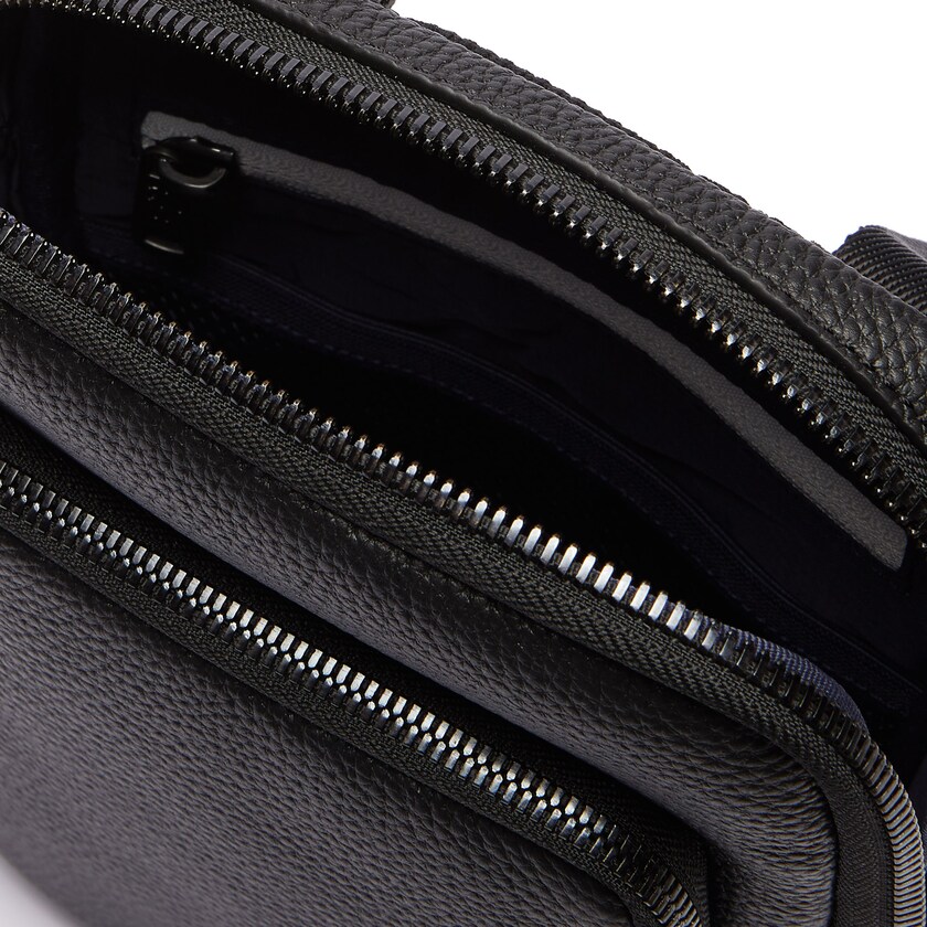Men's Lacoste Black Bags Soft Mate Matte Full-Grain Leather Small Flat Crossbody Bag HU4-71447I6