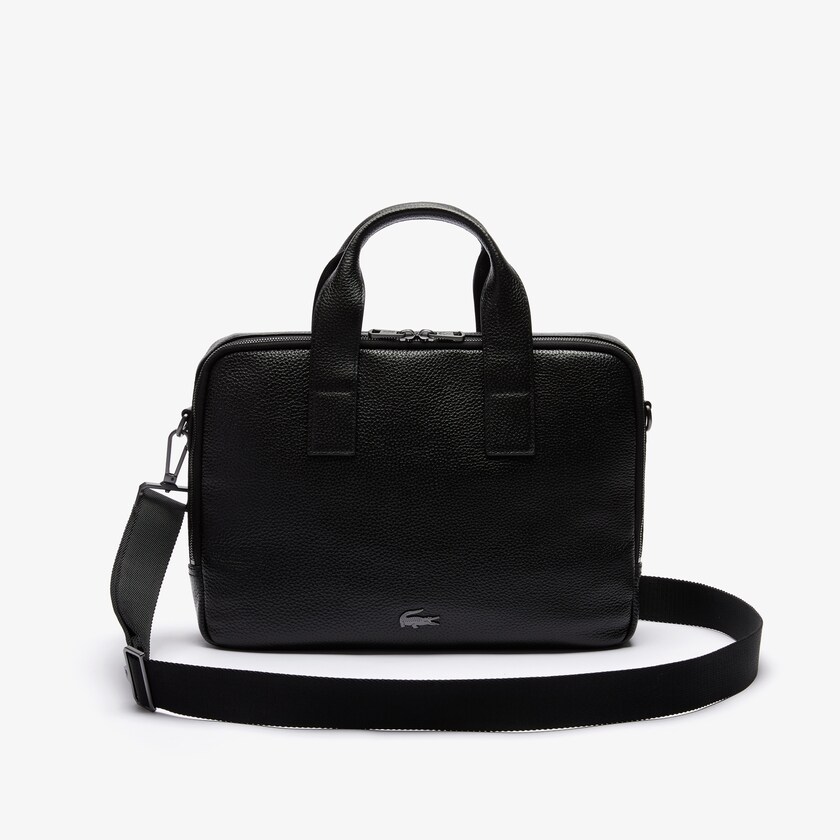 Men's Lacoste Black Bags Soft Mate Matte Full-Grain Leather Computer Bag WS7-85688V3