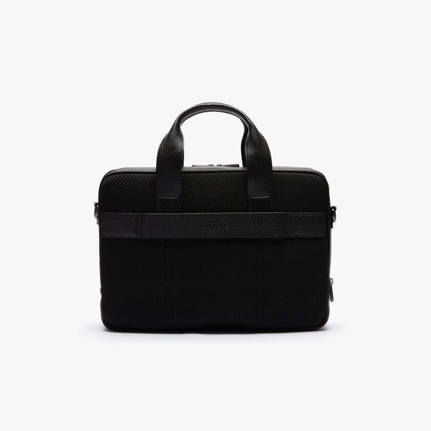 Men's Lacoste Black Bags Soft Mate Matte Full-Grain Leather Computer Bag WS7-85688V3