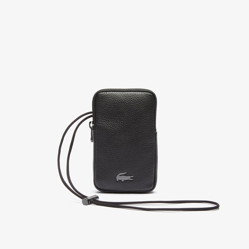 Men's Lacoste Black Wallets Soft Mate Matte Full-Grain Leather Necklace Phone CA7-65566I0