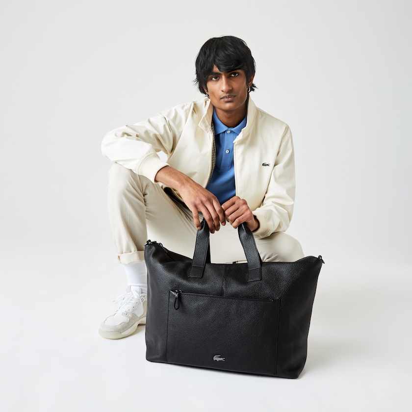 Men's Lacoste Black Bags Soft Matte Detachable-Strap Weekend Bag IX5-76437T9