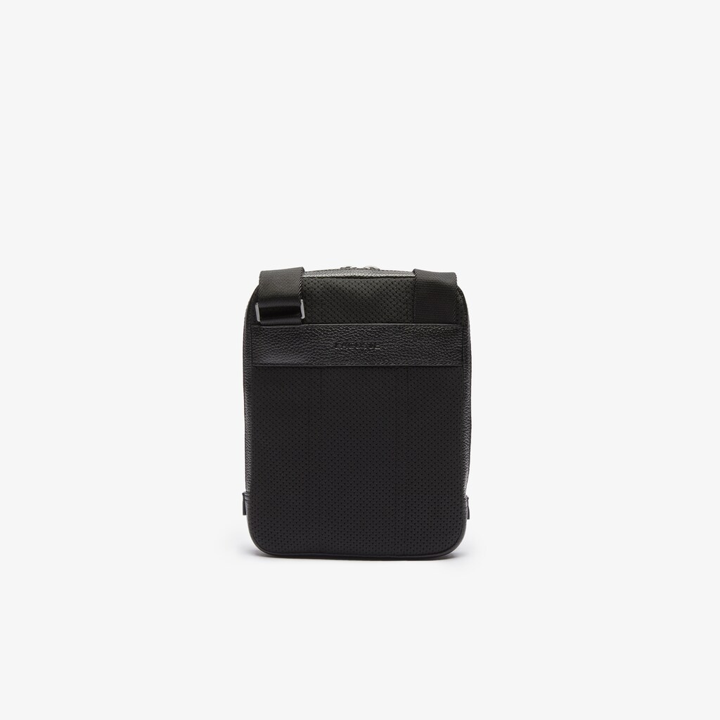 Men's Lacoste Black Bags Soft Matte Full-Grain Leather Flat Crossbody Bag YJ1-49914G1