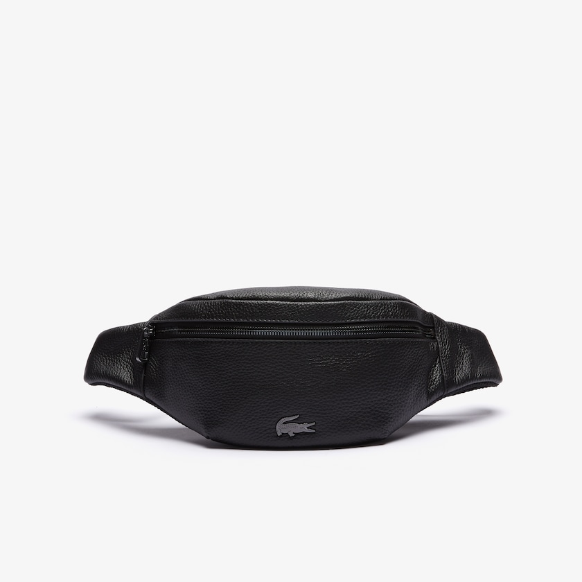 Men's Lacoste Black Bags Soft Matte Grained Leather Zip Belt Bag TI3-38213X0