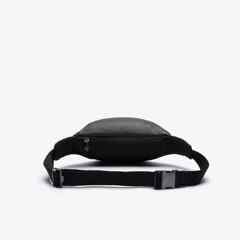 Men's Lacoste Black Bags Soft Matte Grained Leather Zip Belt Bag TI3-38213X0