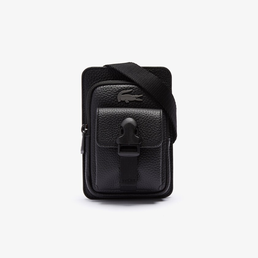 Men's Lacoste Black Bags Soft Matte Grained Leather Smartphone Pouch KO4-48474D7