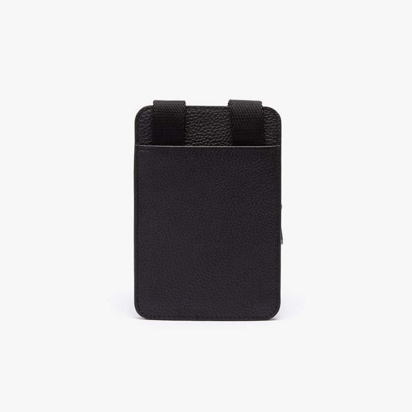 Men's Lacoste Black Bags Soft Matte Grained Leather Smartphone Pouch KO4-48474D7