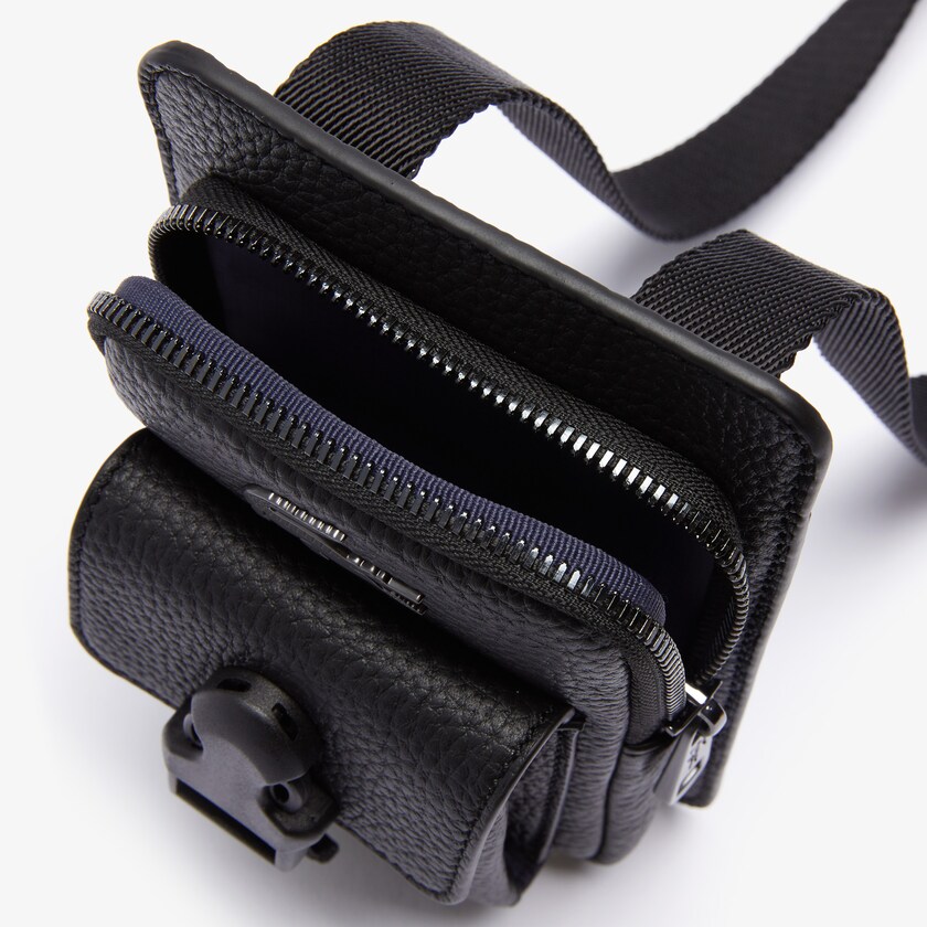 Men's Lacoste Black Bags Soft Matte Grained Leather Smartphone Pouch KO4-48474D7