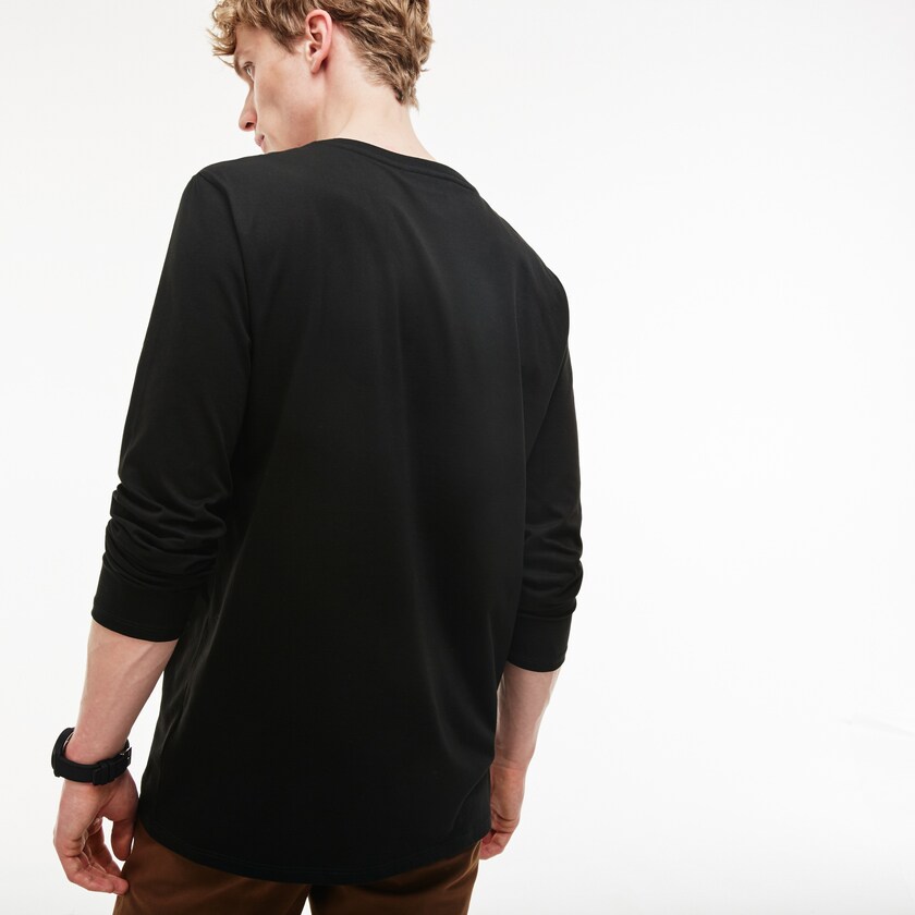 Men's Lacoste Black T Shirts V-neck Soft Cotton SY4-08410H4