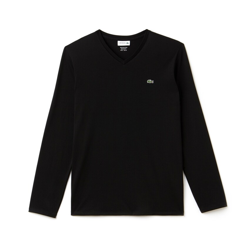 Men's Lacoste Black T Shirts V-neck Soft Cotton SY4-08410H4