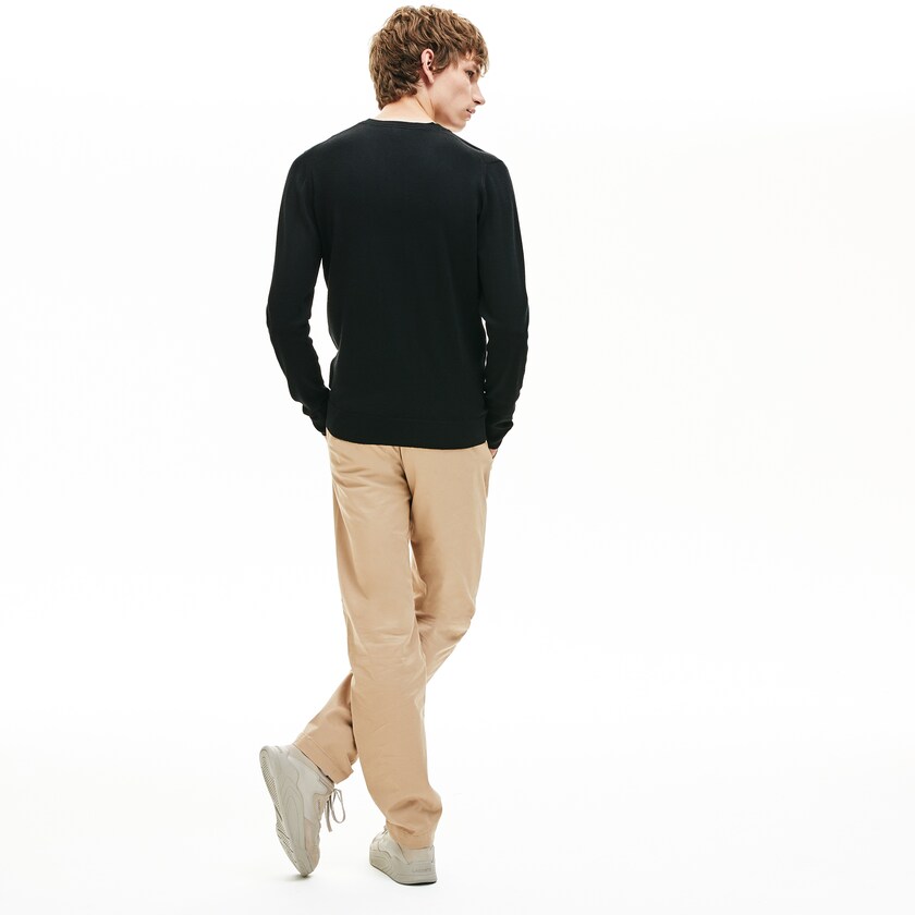 Men's Lacoste Black Sweaters V-neck Wool Jersey AM6-05400F9
