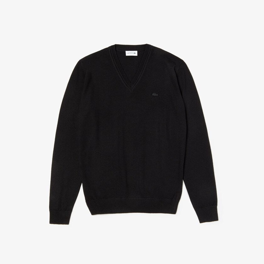 Men's Lacoste Black Sweaters V-neck Wool Jersey AM6-05400F9