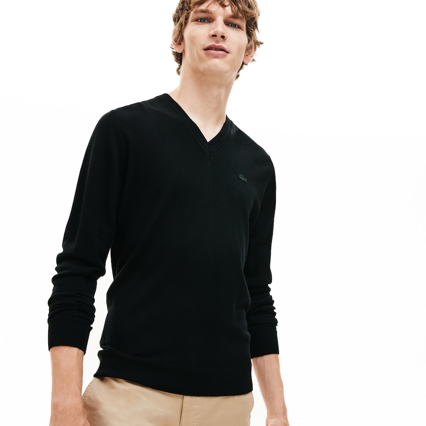 Men's Lacoste Black Sweaters V-neck Wool Jersey AM6-05400F9