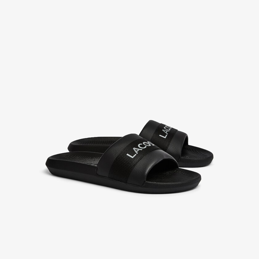 Men's Lacoste Black / Black Slides Croco Textile Logo PL1-95079J3