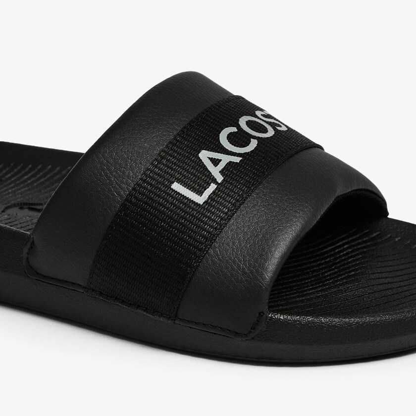 Men's Lacoste Black / Black Slides Croco Textile Logo PL1-95079J3