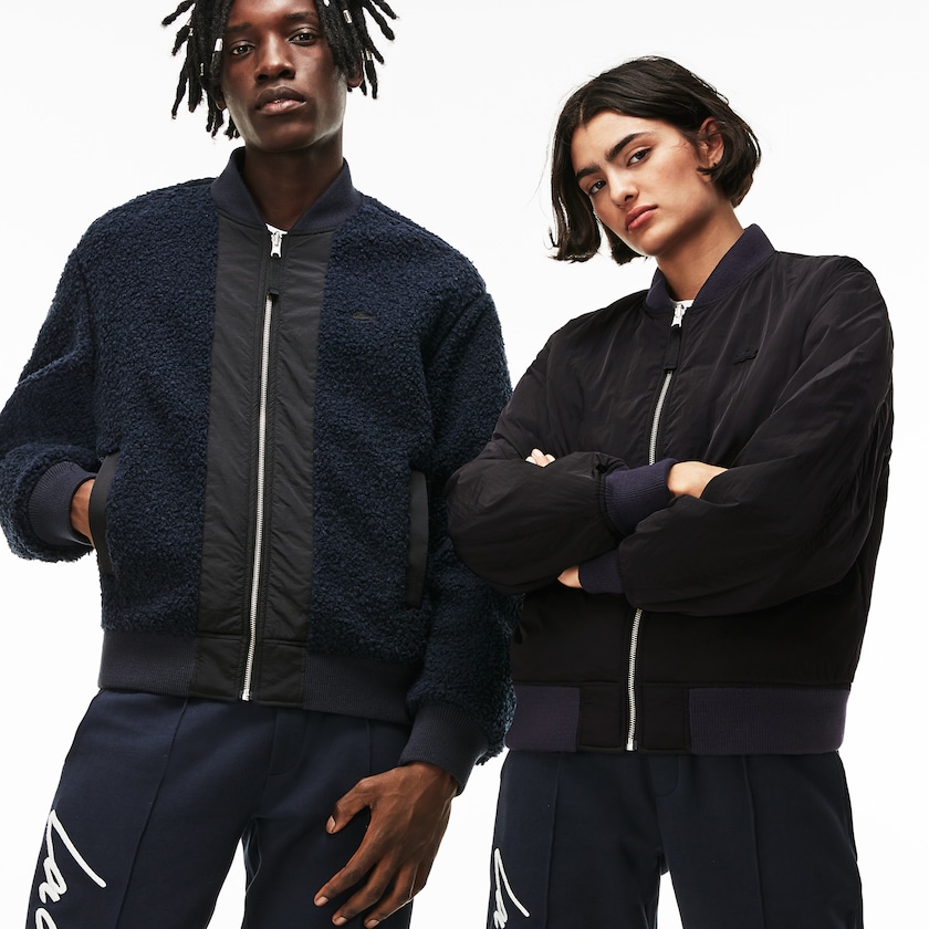 Men's Lacoste Black / Blue Jackets LIVE Reversible Nylon And Fleece Bomber DH4-57155B2