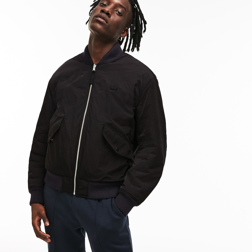 Men's Lacoste Black / Blue Jackets LIVE Reversible Nylon And Fleece Bomber DH4-57155B2