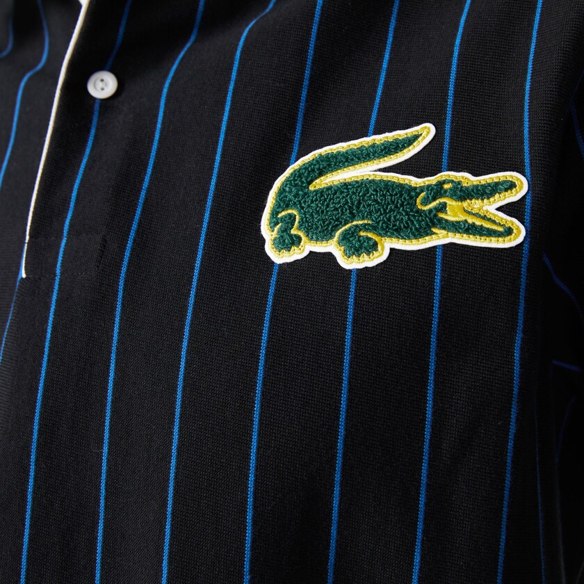 Men's Lacoste Black / Blue Shirts LIVE Striped Cotton Polo UW7-56135L3
