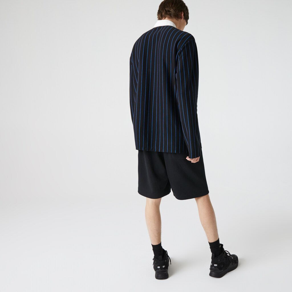 Men's Lacoste Black / Blue Polo Shirts LIVE Striped Cotton EI3-07450C4