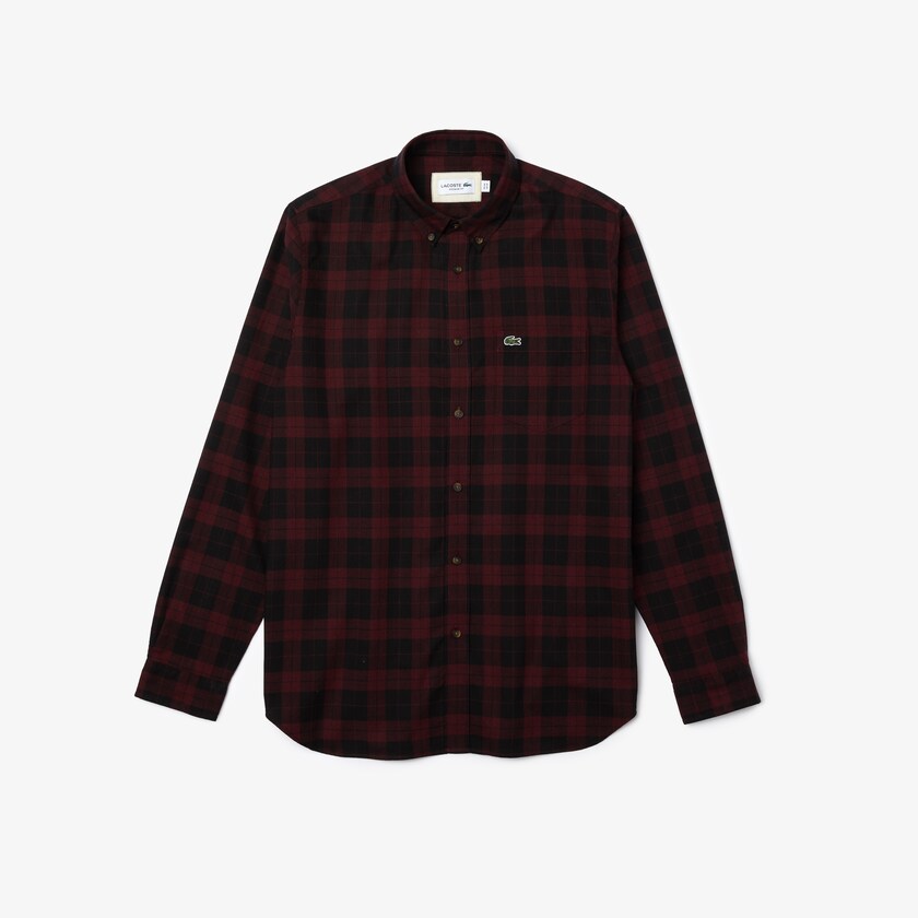 Men's Lacoste Black / Burgundy Shirts Regular Fit Cotton Twill Checkered SZ7-04240Q9