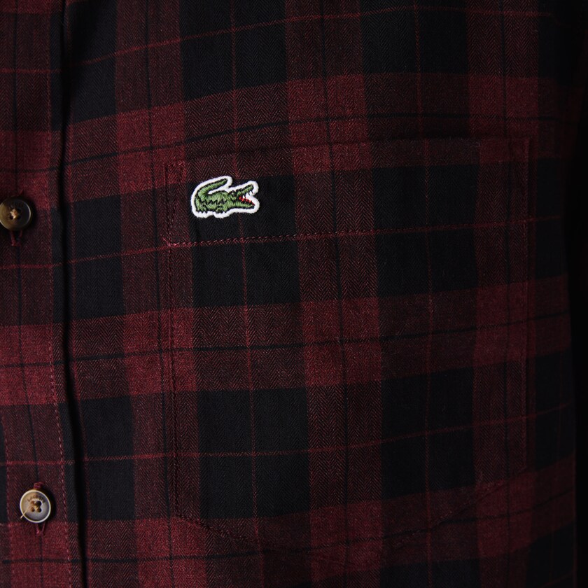 Men's Lacoste Black / Burgundy Shirts Regular Fit Cotton Twill Checkered SZ7-04240Q9
