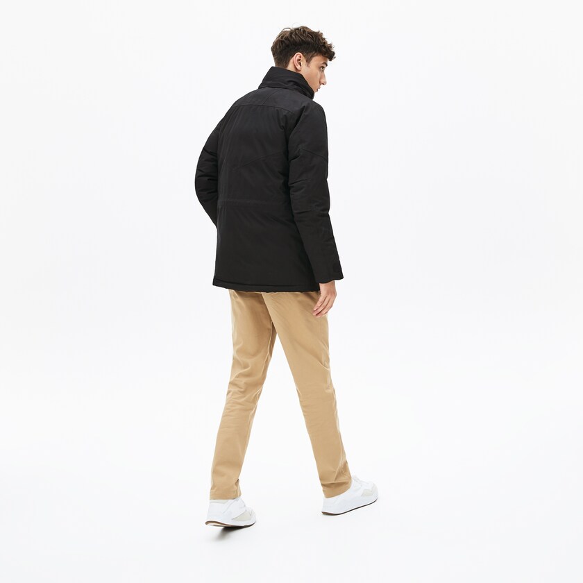 Men's Lacoste Black / Dark Grey Parka Jackets Detachable Faux Fur Hood Long Quilted TR9-66196H3