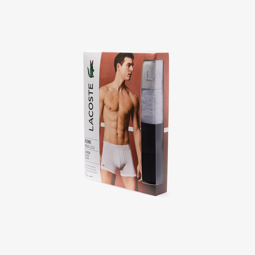 Men's Lacoste Black / Grey Briefs Pack Of 2 Piqué Boxer L.12.12 DQ5-31473F9