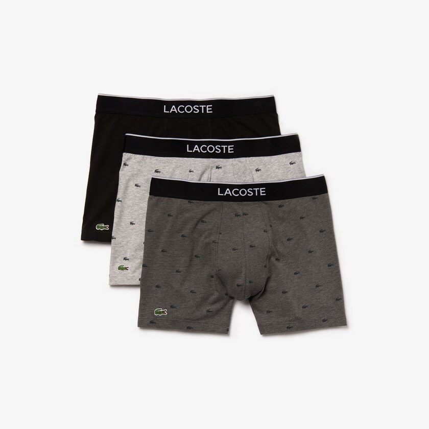 Men's Lacoste Black / Grey Briefs Pack of 3 Long Boxer ER7-49354H1
