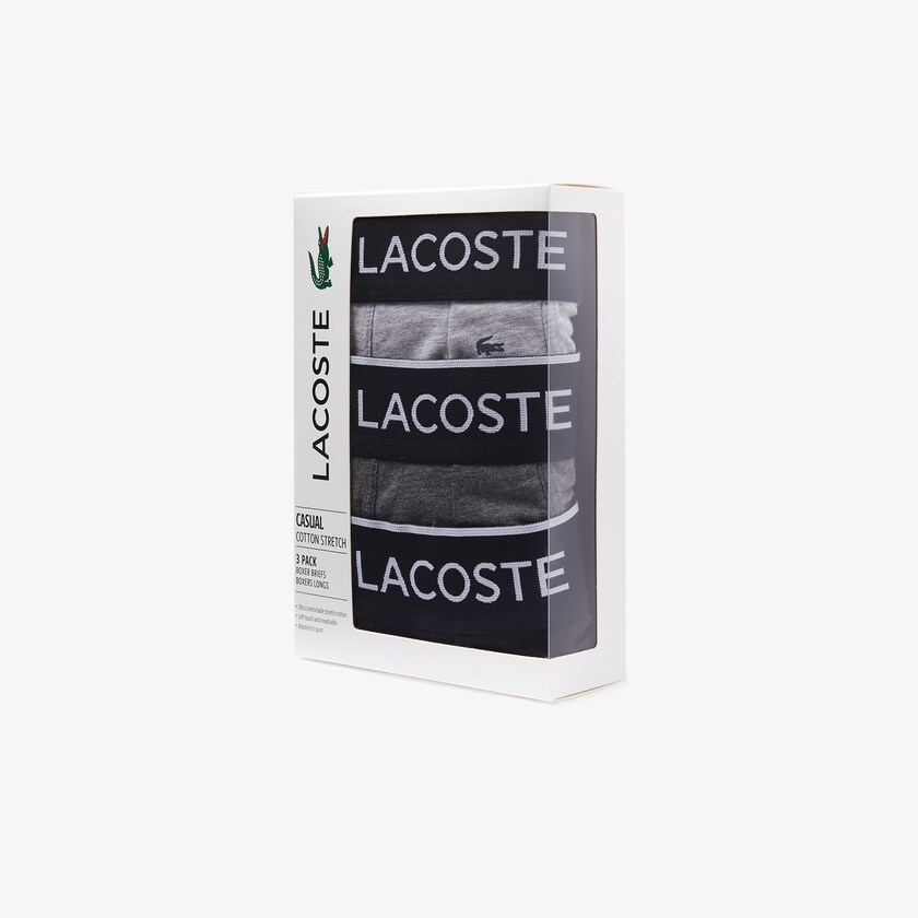 Men's Lacoste Black / Grey Briefs Pack of 3 Long Boxer ER7-49354H1