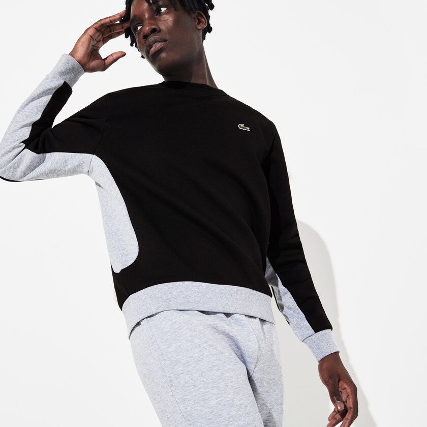 Men's Lacoste Black / Grey Sweatshirts SPORT Two-Tone Fleece Crew Neck KN7-79927B1