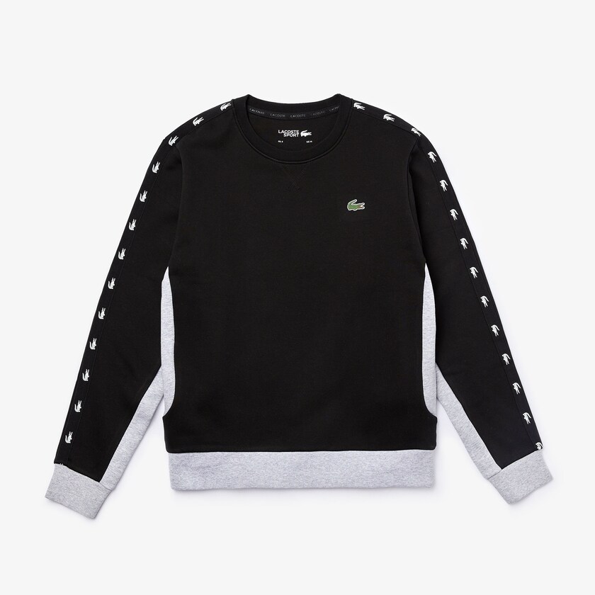 Men's Lacoste Black / Grey Sweatshirts SPORT Two-Tone Fleece Crew Neck KN7-79927B1