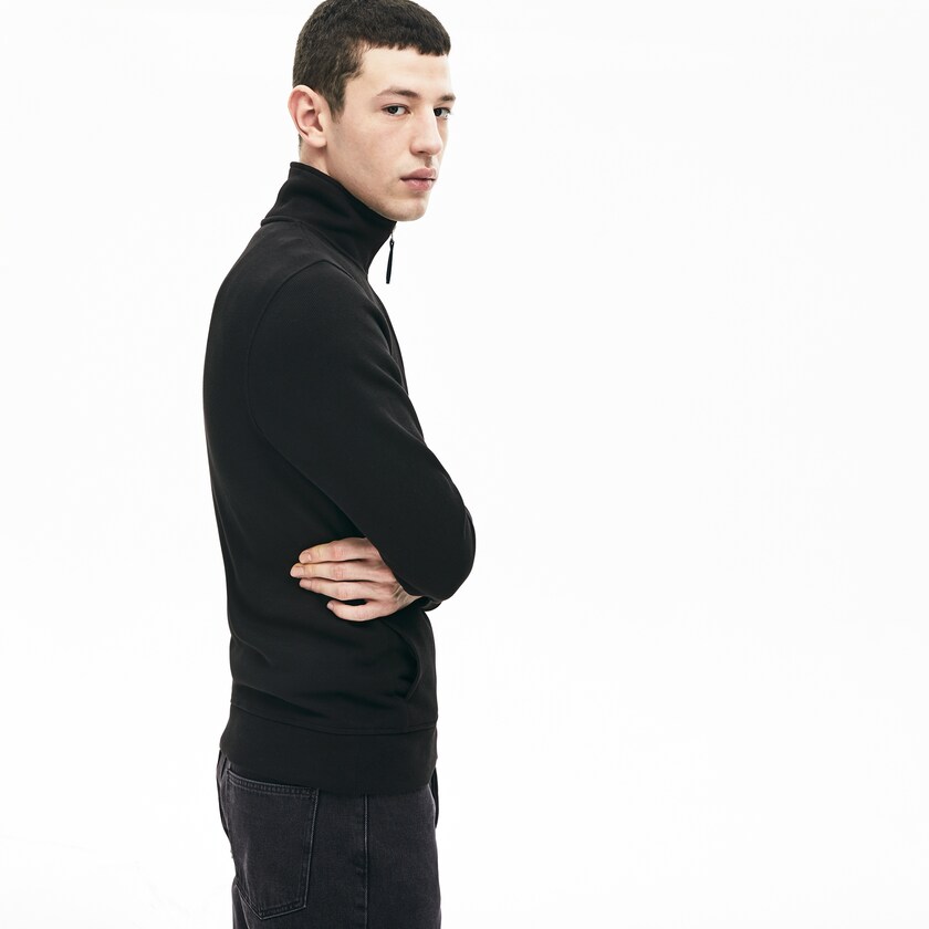 Men's Lacoste Black / Grey Sweatshirts Zip Stand-Up Collar Ribbed BS1-75047X1