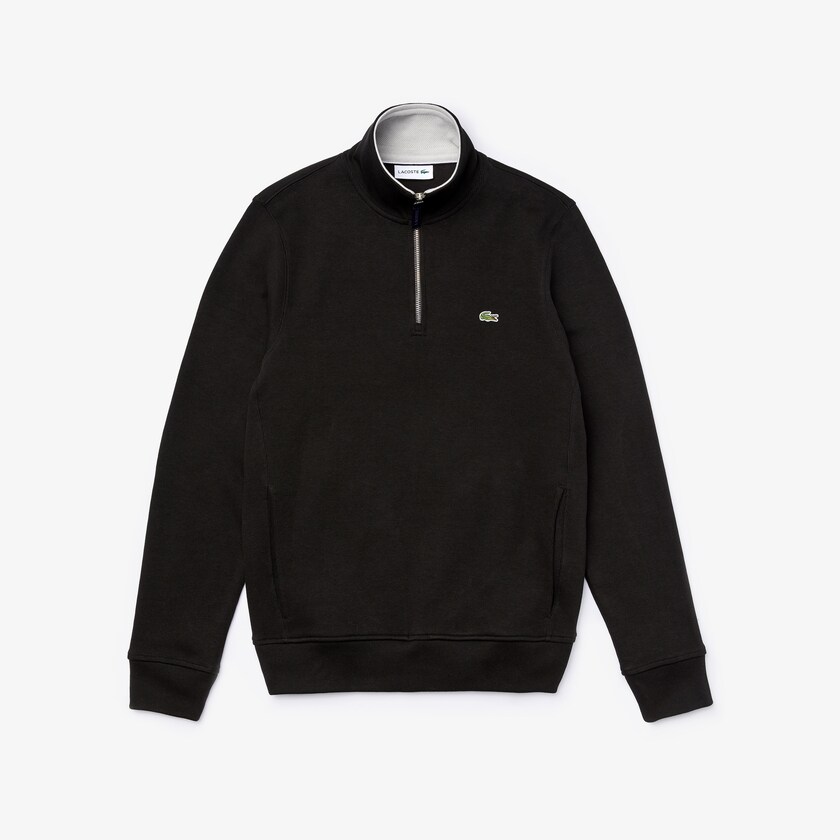 Men's Lacoste Black / Grey Sweatshirts Zip Stand-Up Collar Ribbed BS1-75047X1