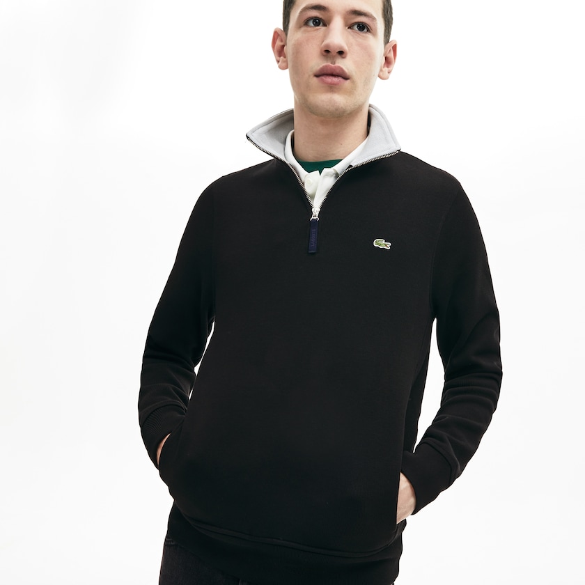 Men's Lacoste Black / Grey Sweatshirts Zip Stand-Up Collar Ribbed BS1-75047X1