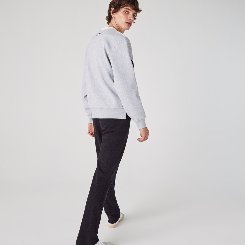 Men's Lacoste Black / Grey / White Sweatshirts Colorblock Cotton Blend Crew Neck ZR8-16921Q8