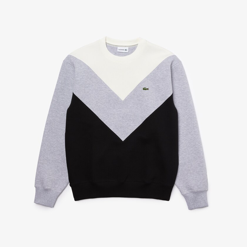 Men's Lacoste Black / Grey / White Sweatshirts Colorblock Cotton Blend Crew Neck ZR8-16921Q8